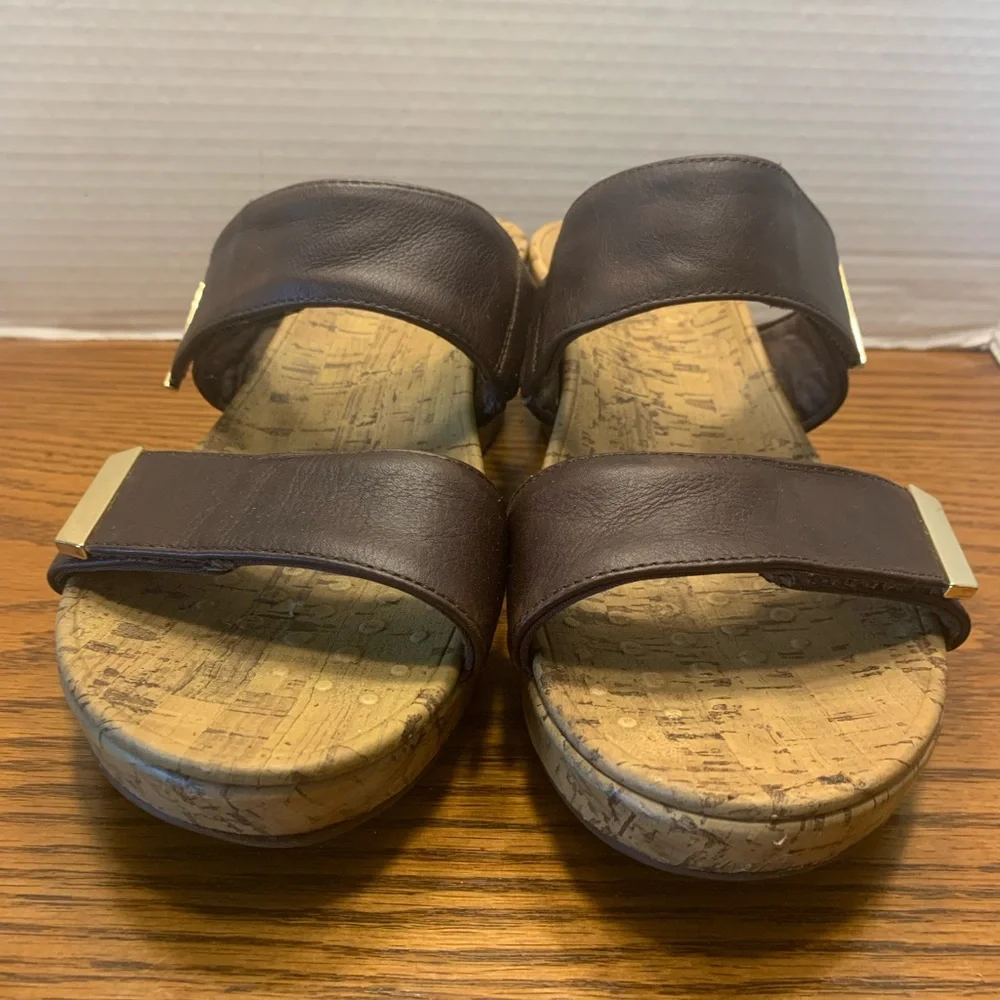 Vionic Brown Leather Wedge Shoes with Cork look Footbed Size 9 - Picture 4 of 14
